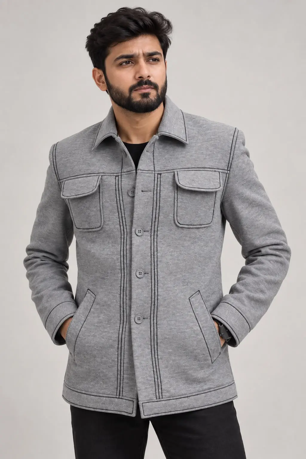 Men’s Premium Grey Structured Blazer Jacket | Full Sleeve Winter Formal & Casual...
