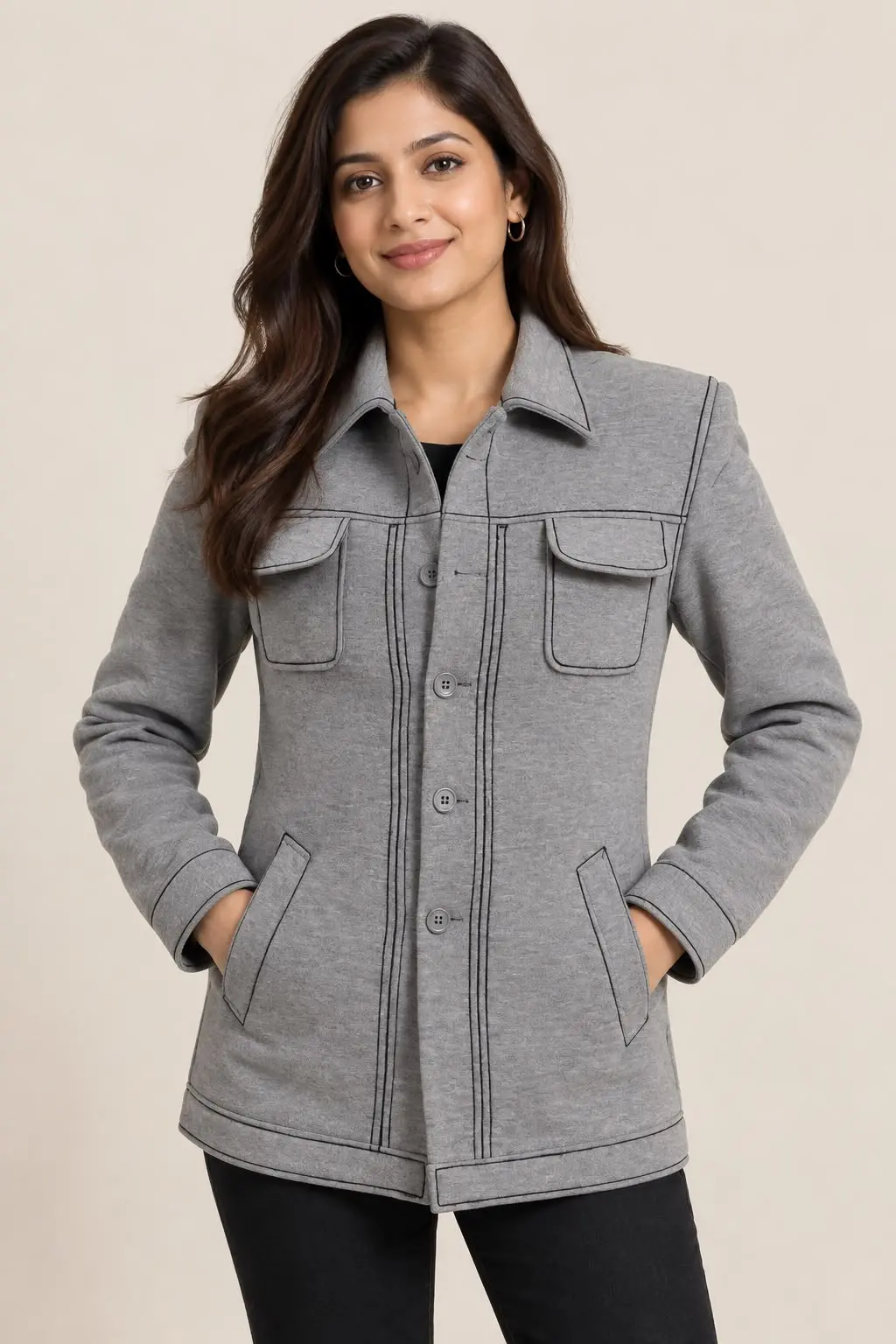 Women’s Premium Grey Structured Blazer Jacket | Full Sleeve Formal & Casual Wear
