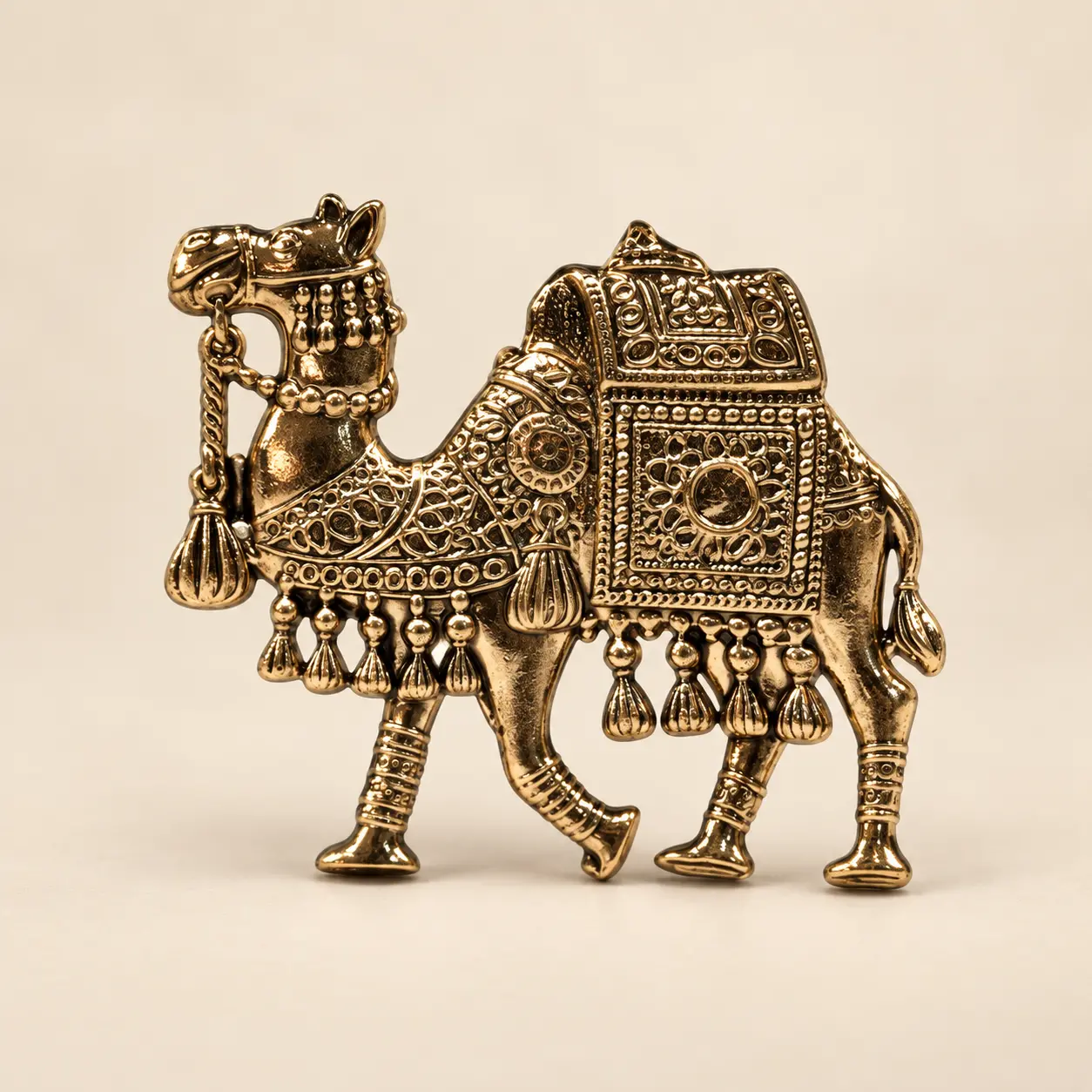 Ornate Camel Brooch Pin in Gold-Tone Finish
