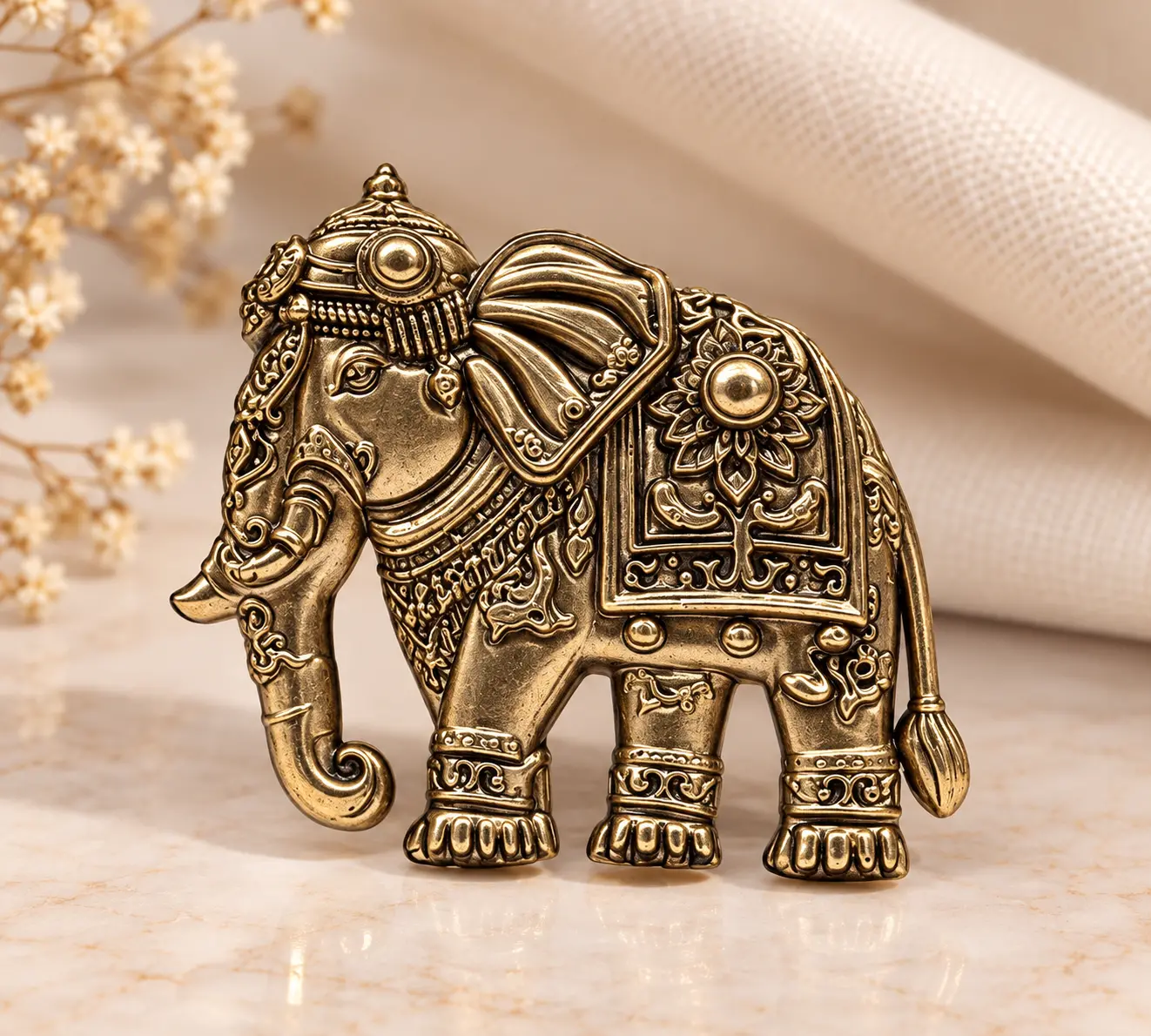 Antique Gold-Tone Royal Elephant Brooch