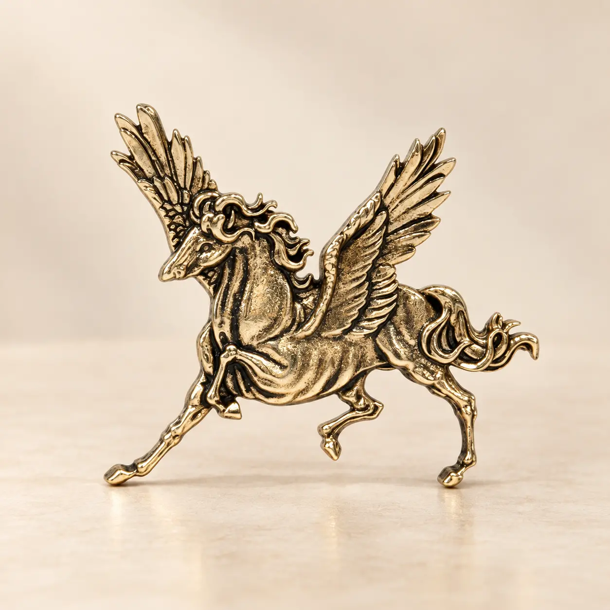 Antique Gold-Tone Pegasus Winged Horse Brooch