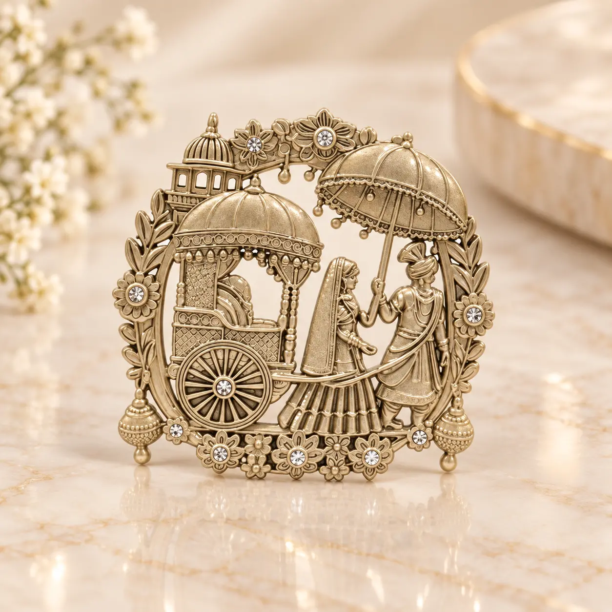 Antique Gold-Tone Royal Carriage Procession Brooch
