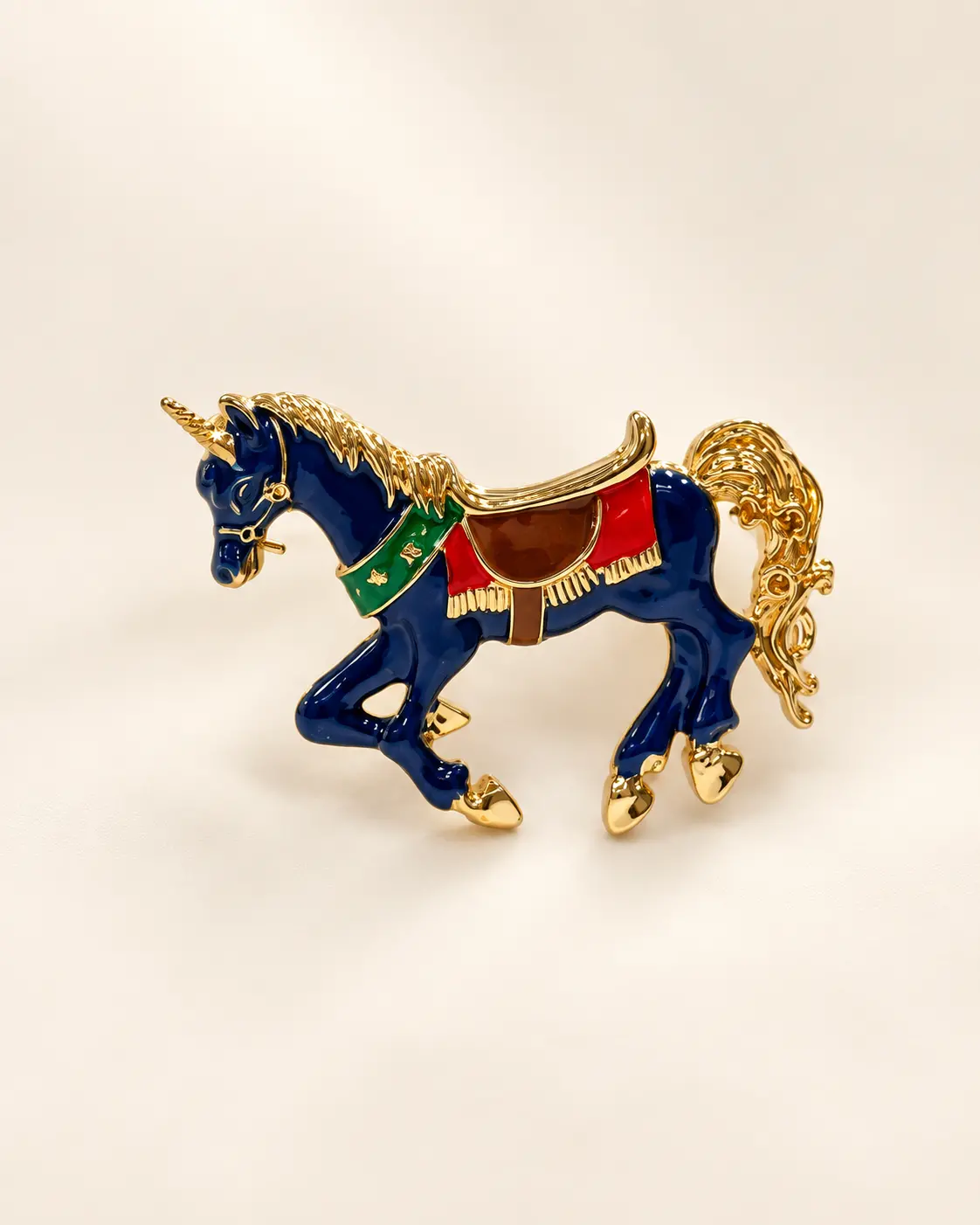 Royal Blue Unicorn Brooch with Gold-Tone Details