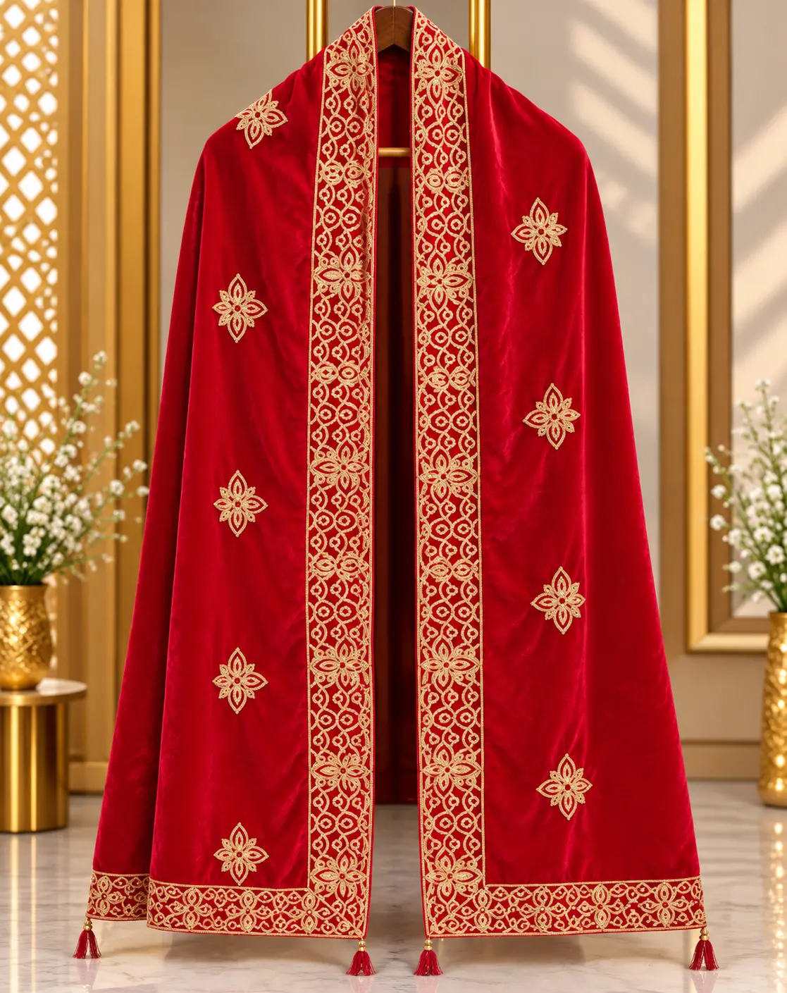 Rani Pink Traditional Groom Wedding Stole with Gold Embroidery