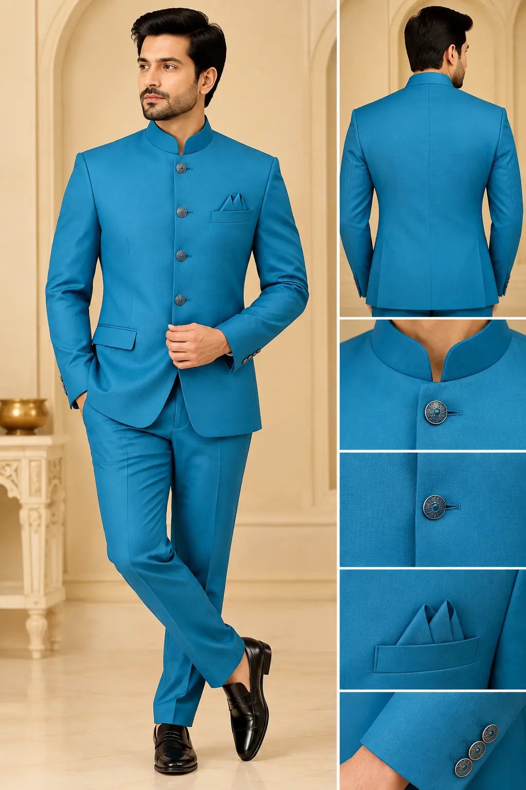 Men’s Teal Blue Jodhpuri Suit with Matching Trousers