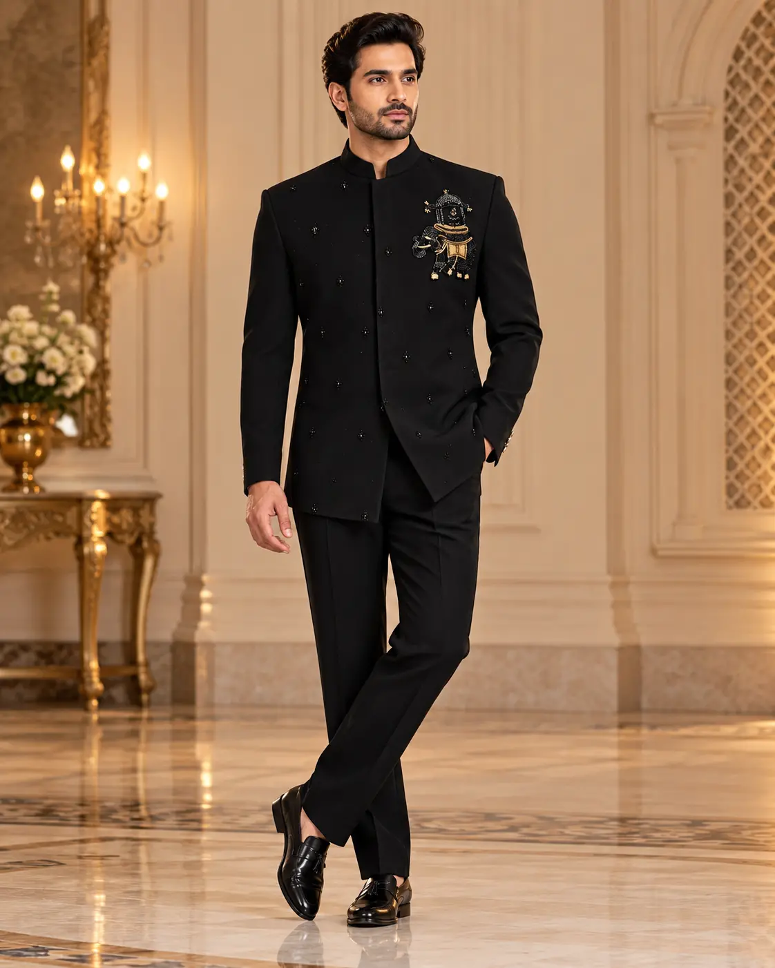 Men’s Black Embroidered Jodhpuri Suit with Matching Trousers