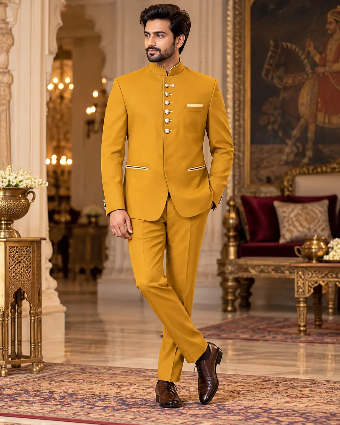 Men’s Mustard Jodhpuri Suit with Matching Trousers