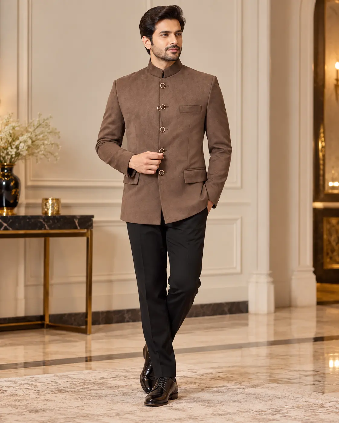 Men’s Brown Jodhpuri Suit with Black Trousers