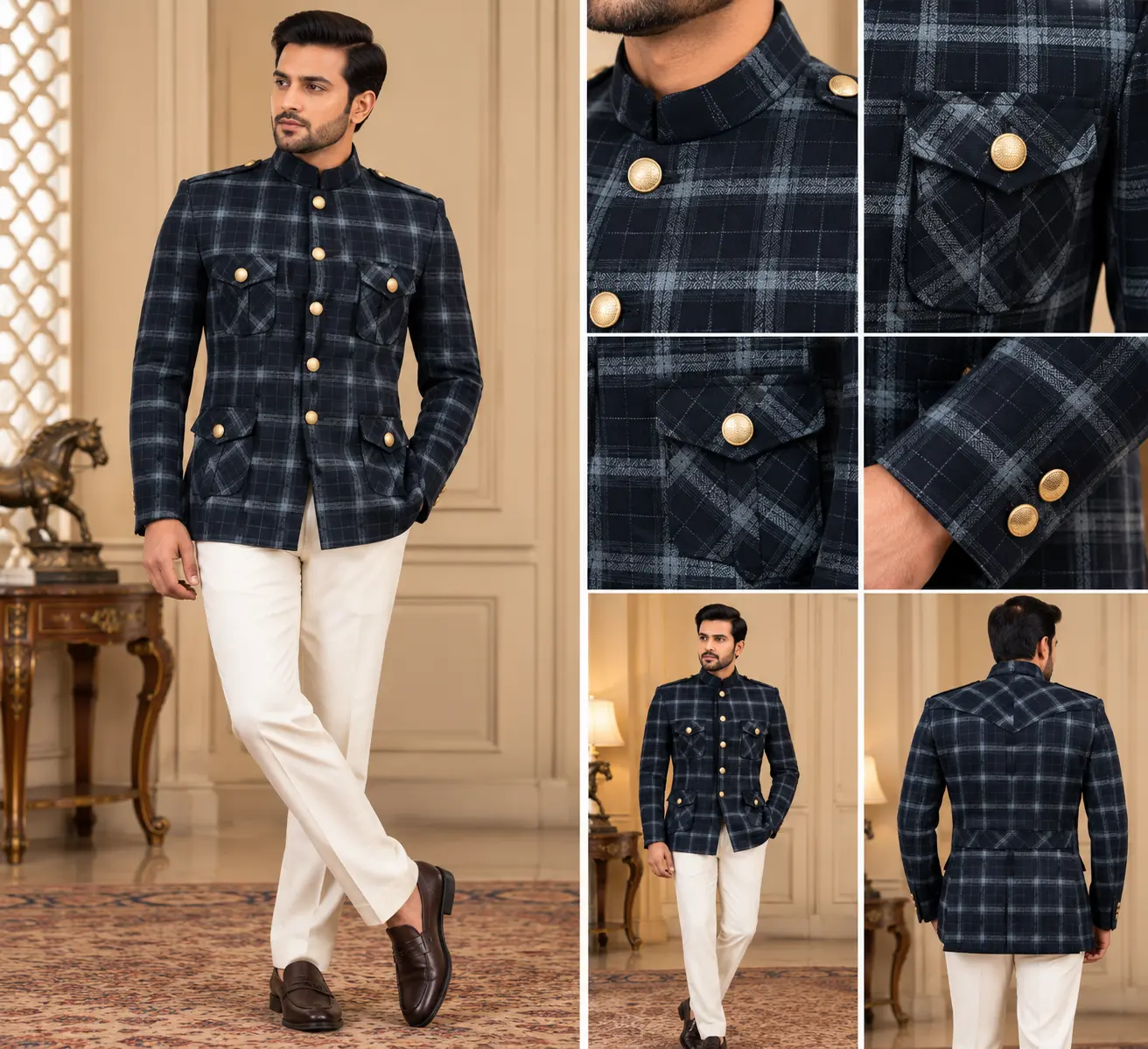 Men’s Navy Check Hunting Blazer