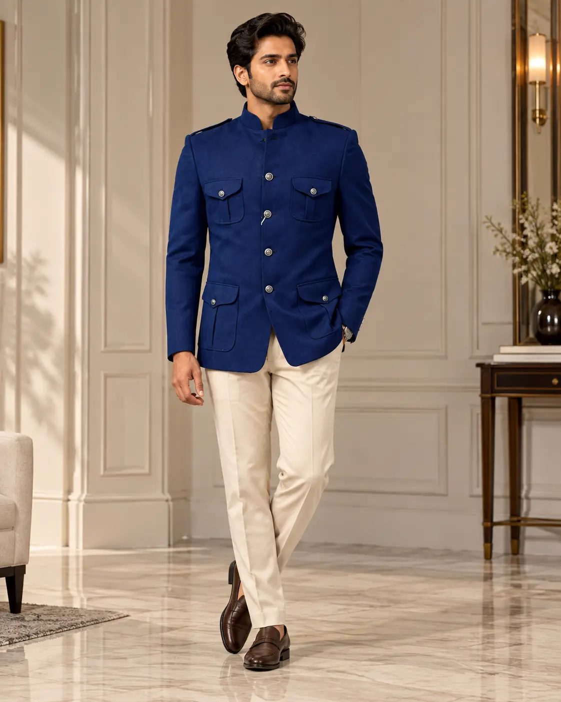 Men’s Royal Blue Hunting Blazer with Contrast Trousers