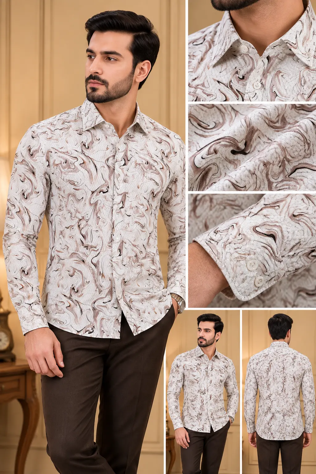 Men’s Abstract Marble Print Slim Fit Shirt