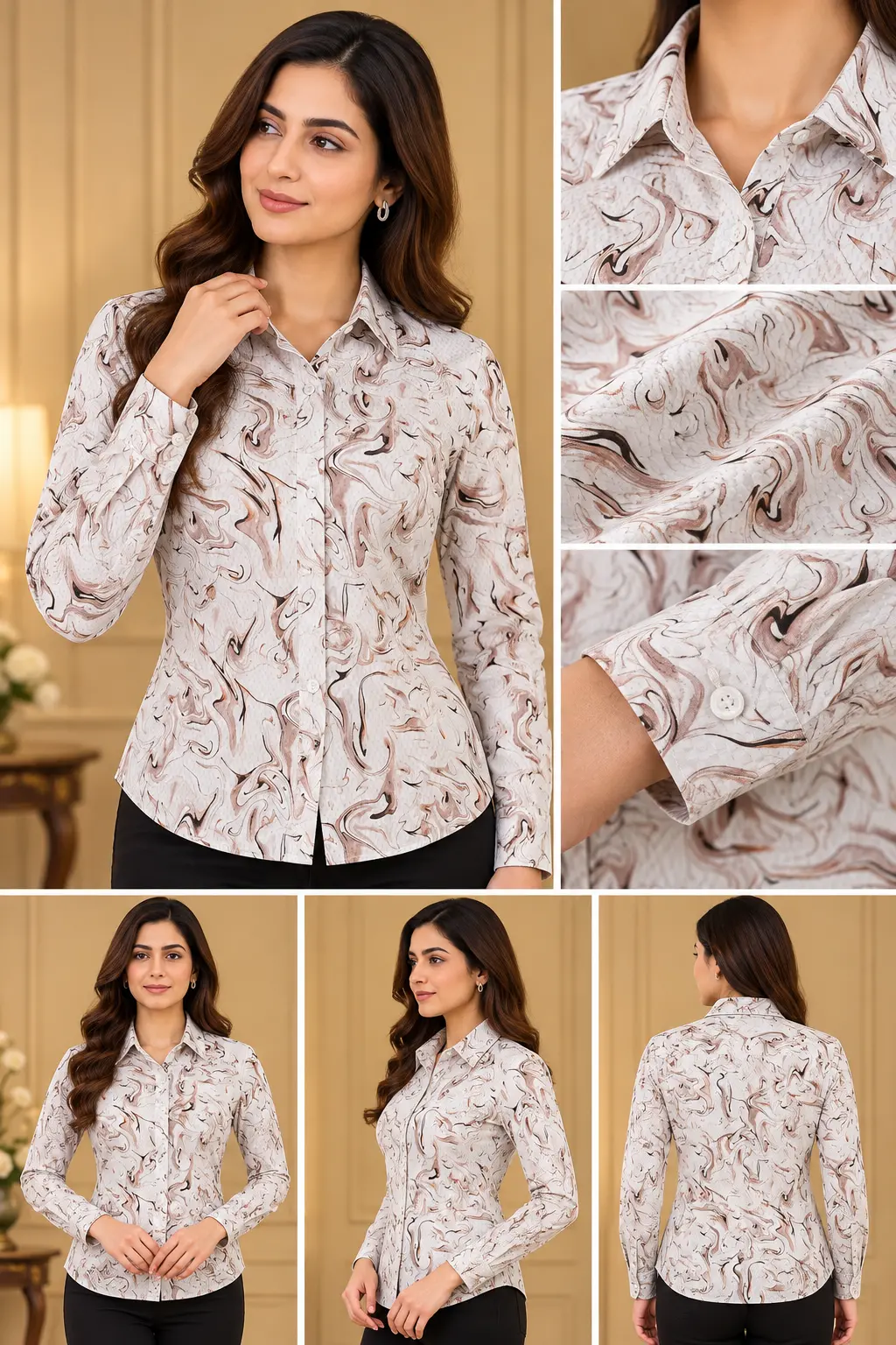 Women’s Abstract Marble Print Slim Fit Shirt