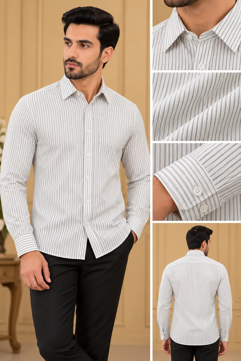 Men’s White Pinstripe Slim Fit Shirt