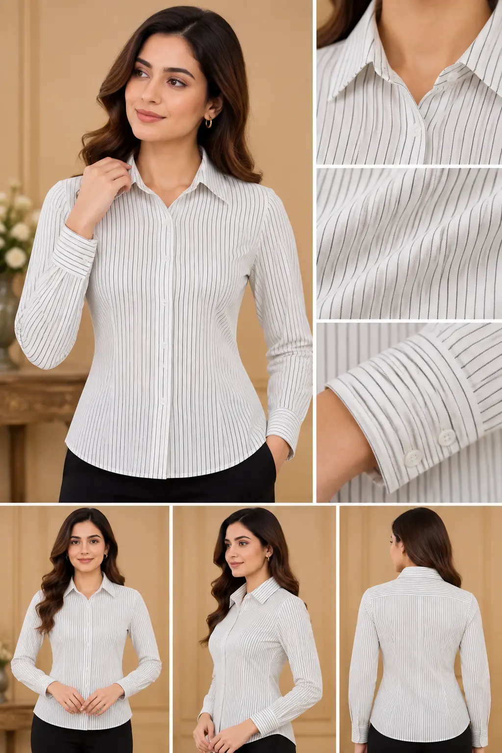 Women’s White Pinstripe Slim Fit Shirt