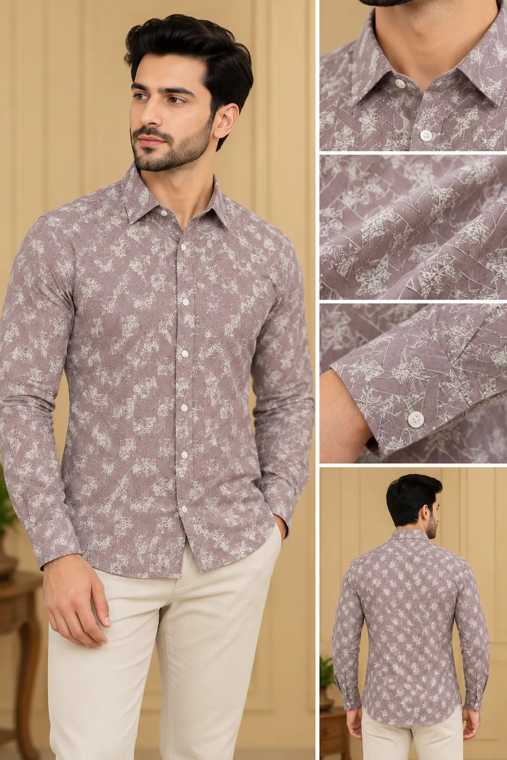 Men’s Mauve Abstract Geometric Print Slim Fit Shirt