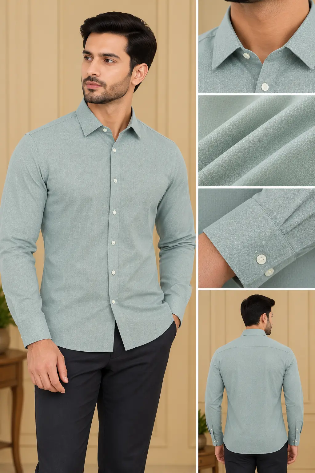Men’s Seafoam Green Textured Slim Fit Shirt