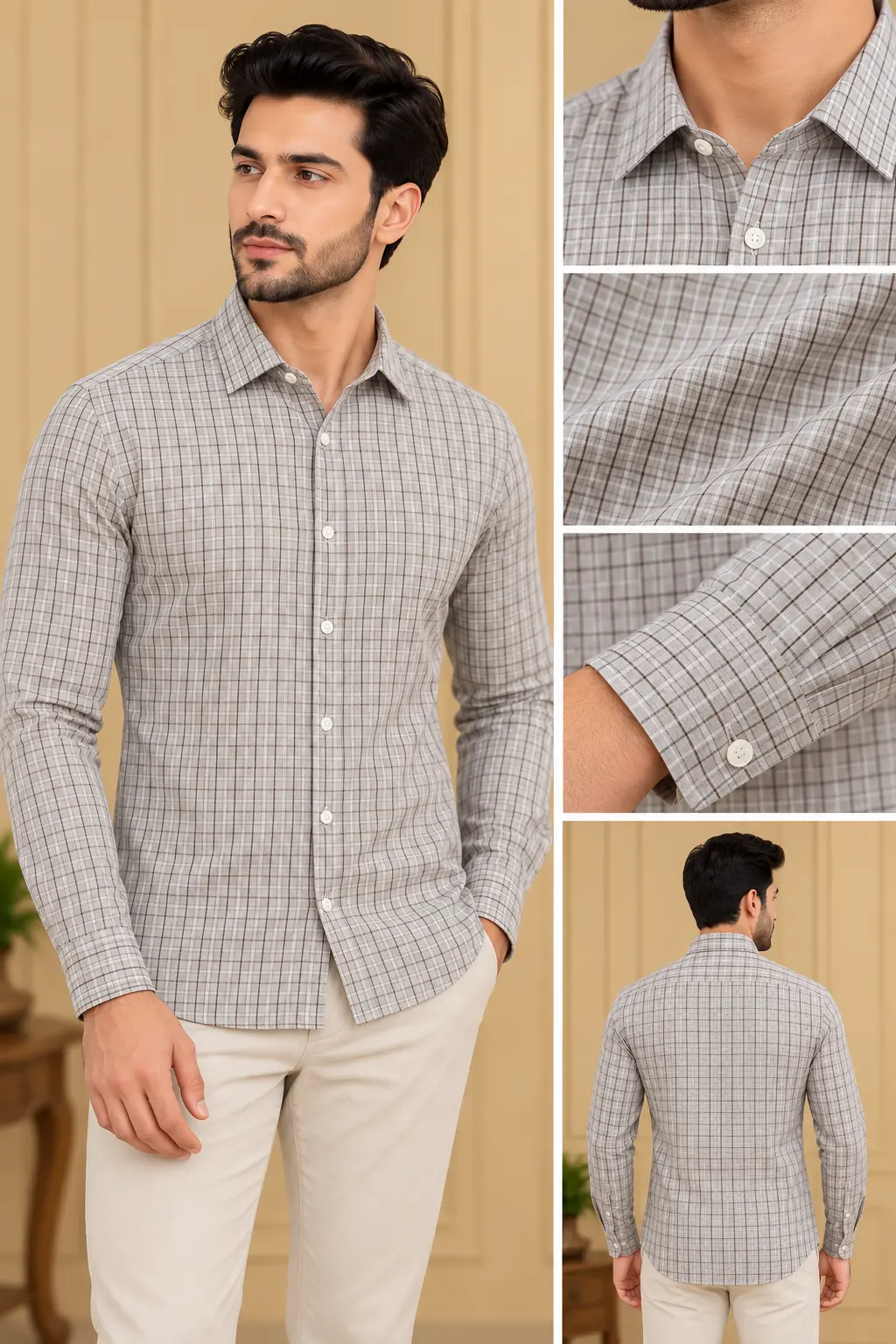 Men’s Off-White Checked Slim Fit Shirt