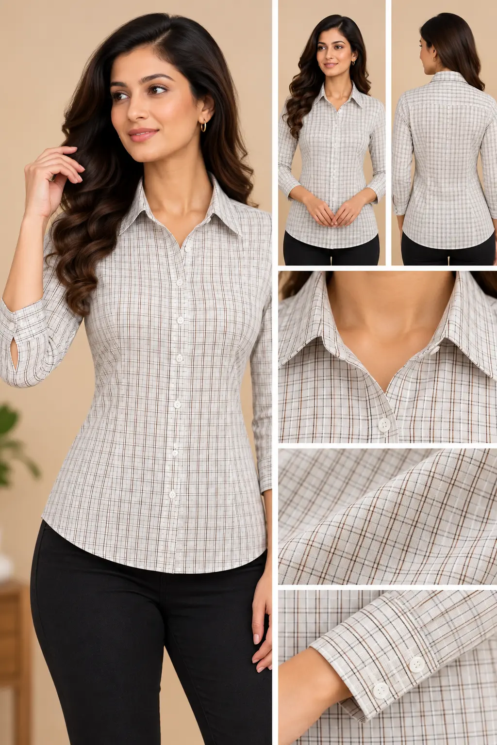 Women’s Off-White Checked Slim Fit Shirt