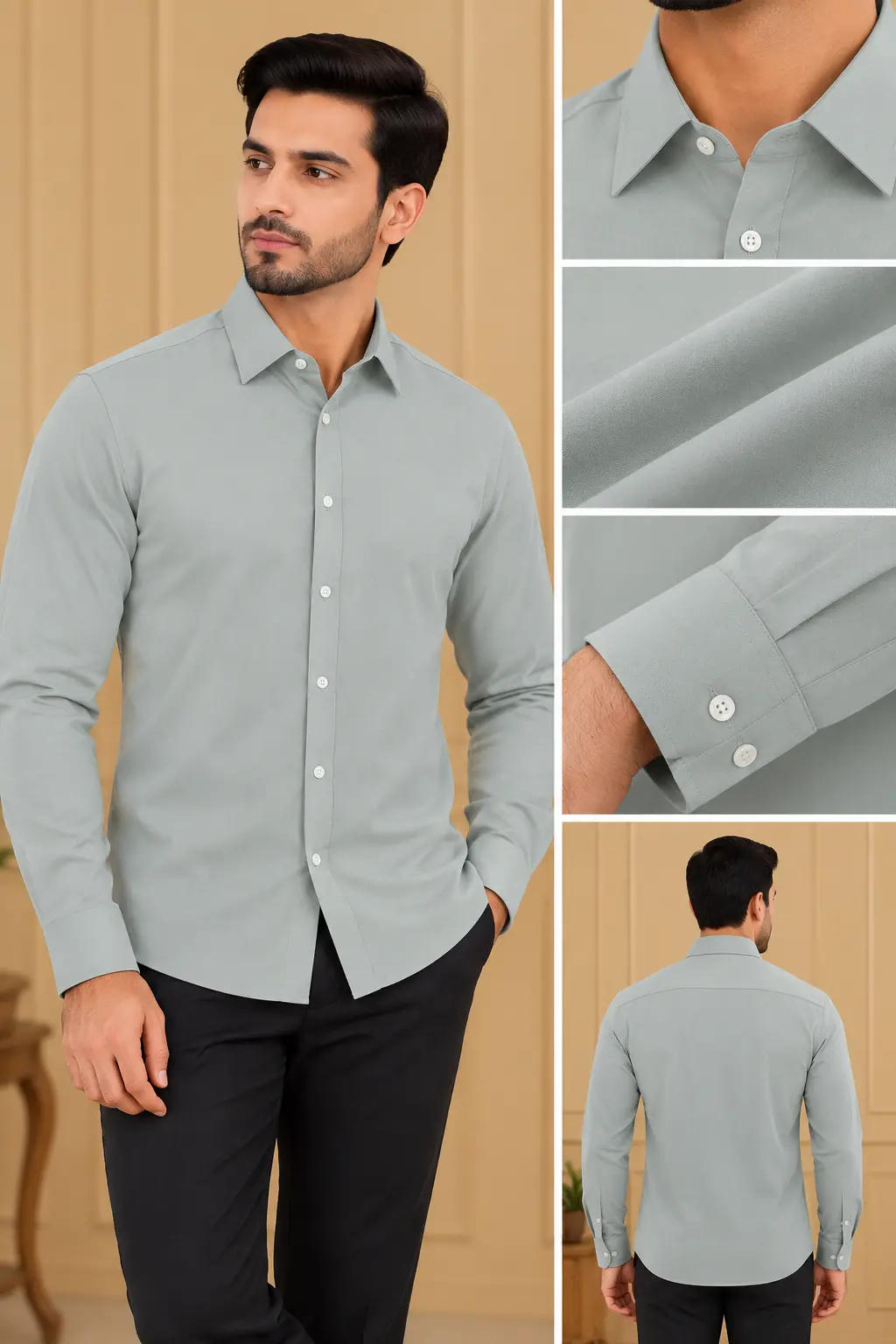 Men’s Light Sage Grey Solid Slim Fit Shirt