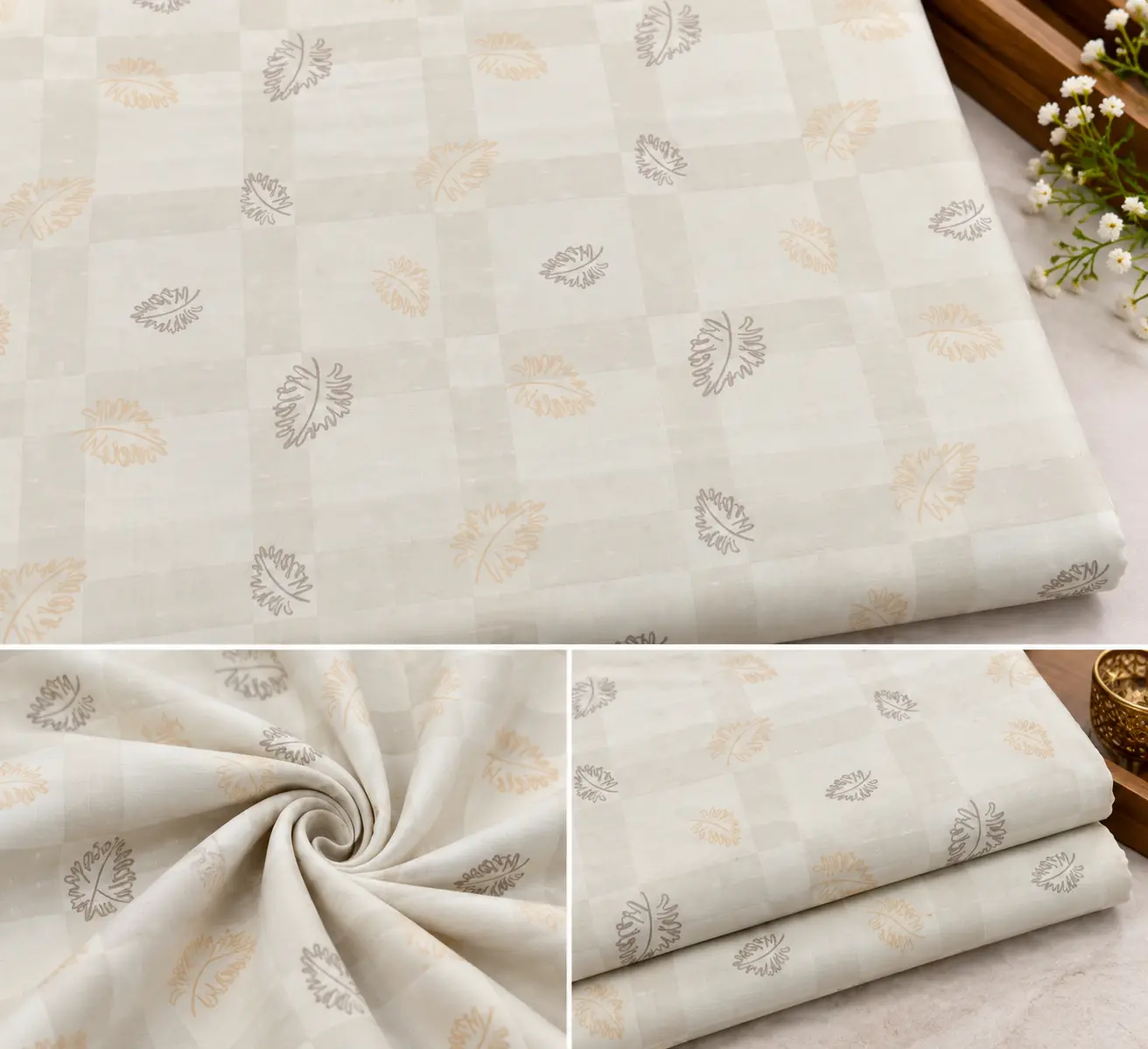 Premium Leaf Motif Check Men’s Shirting Fabric