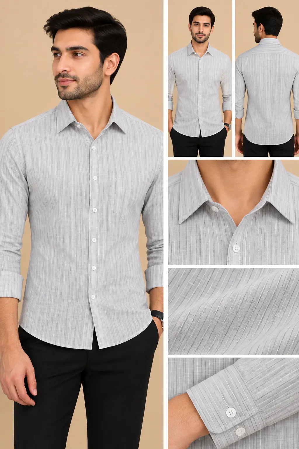 Men’s Light Grey Pinstripe Slim Fit Shirt