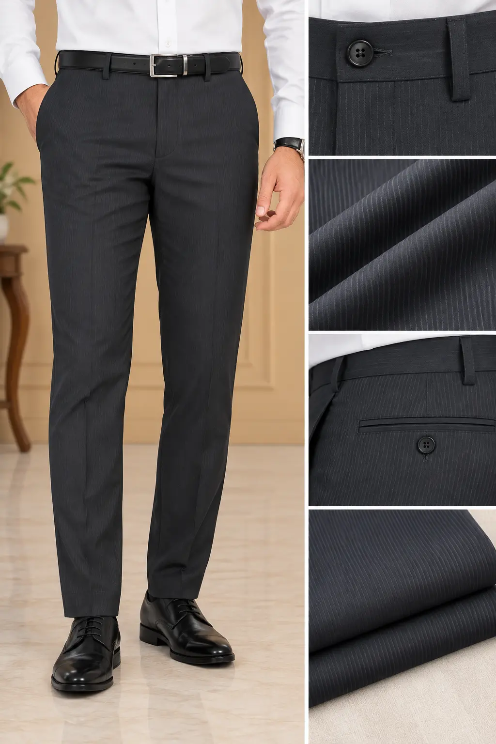 Men’s Charcoal Pinstripe Formal Trousers