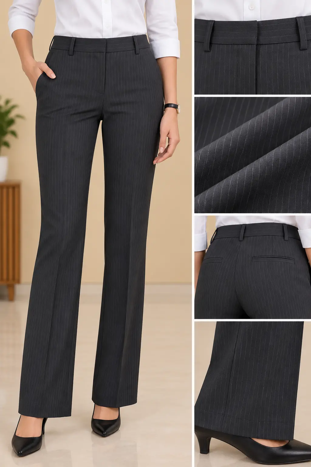 Women’s Charcoal Pinstripe Formal Trousers
