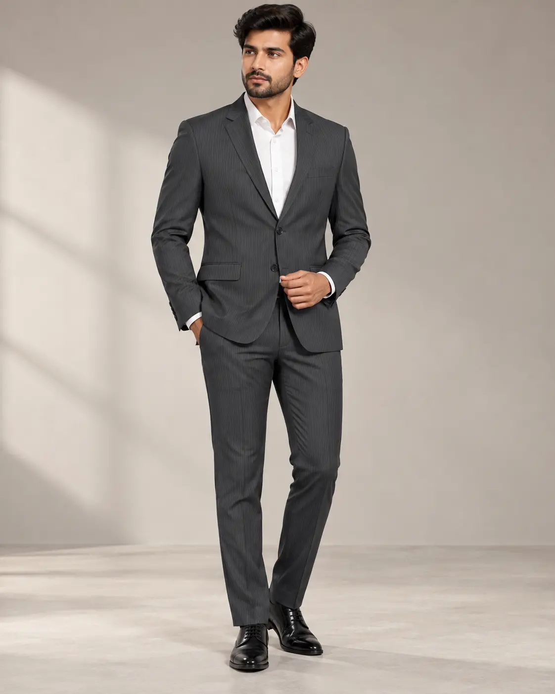 Men’s Charcoal Pinstripe Slim Fit Formal Suit