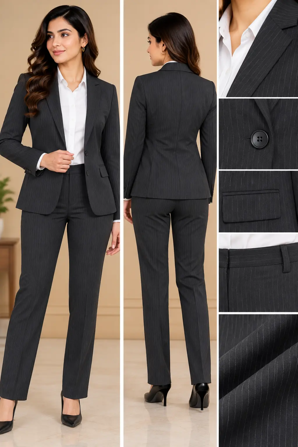 Women’s Charcoal Pinstripe Slim Fit Formal Suit