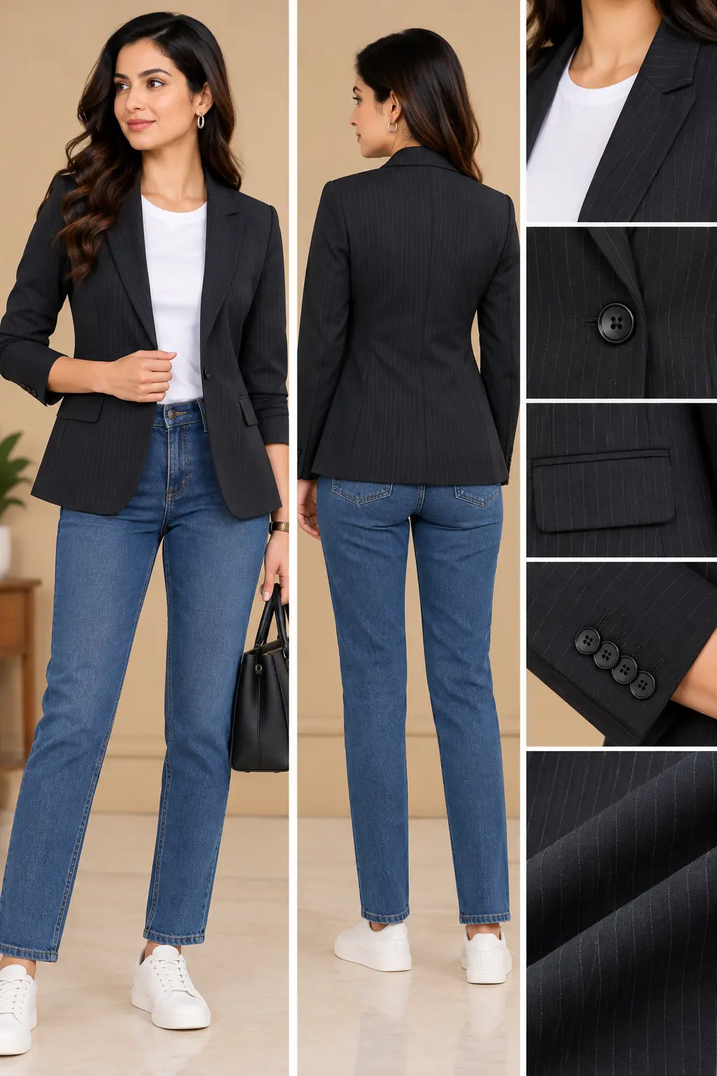 Women’s Charcoal Pinstripe Slim Fit Blazer