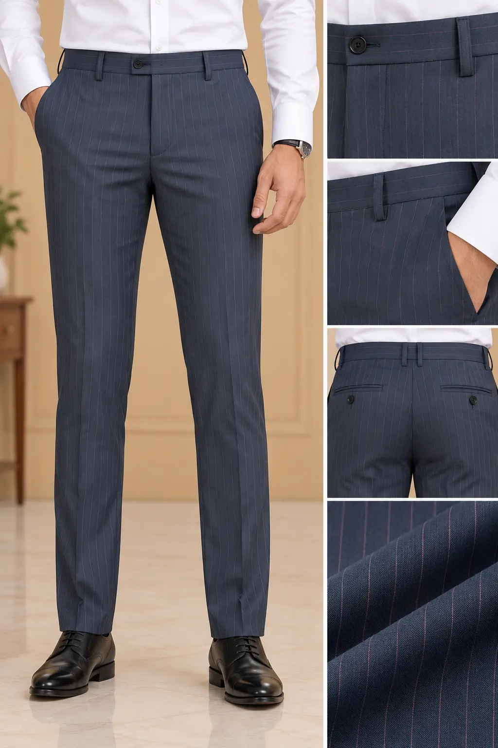 Men’s Navy Pinstripe Slim Fit Formal Trousers