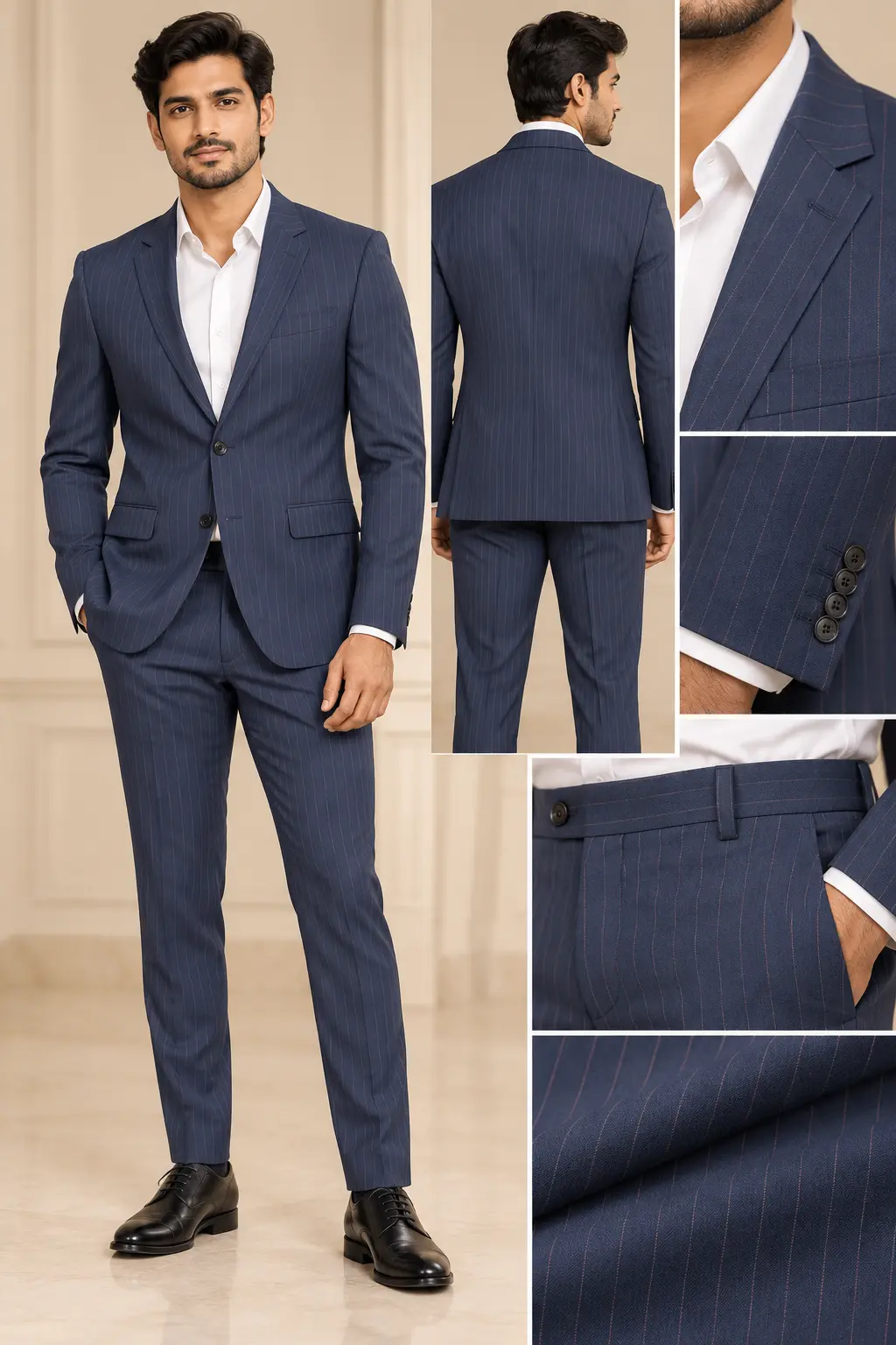 Men’s Navy Pinstripe Slim Fit Formal Suit