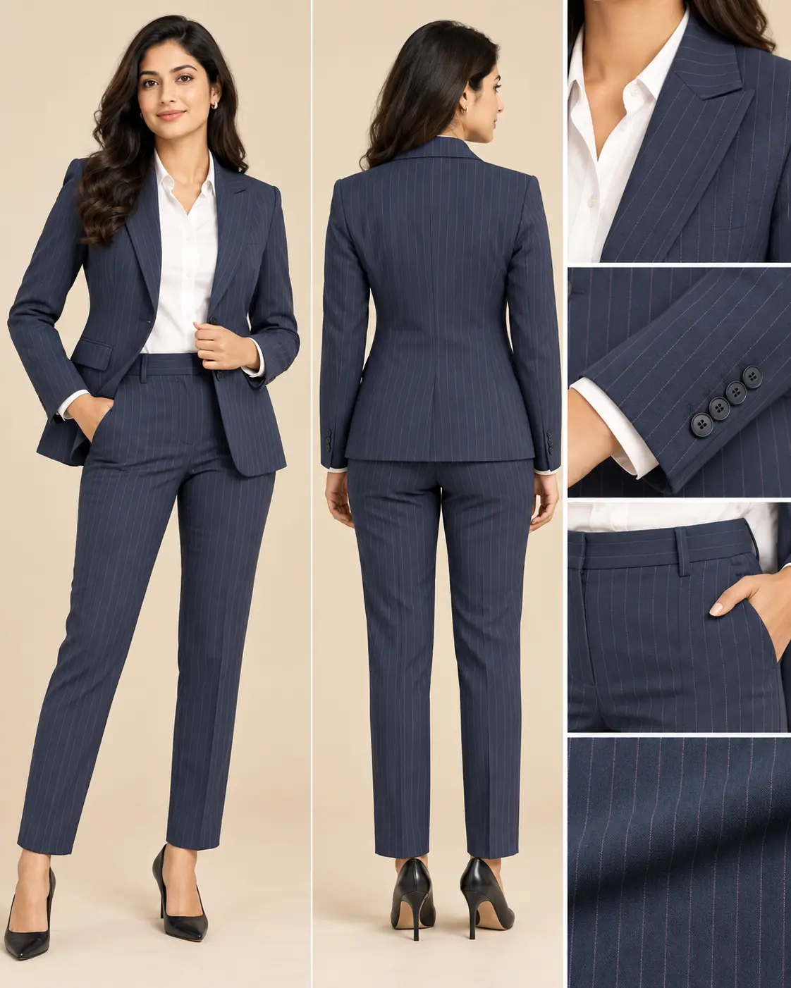 Women’s Navy Pinstripe Slim Fit Formal Suit