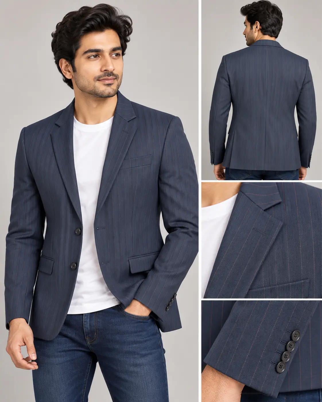 Men’s Navy Pinstripe Slim Fit Blazer