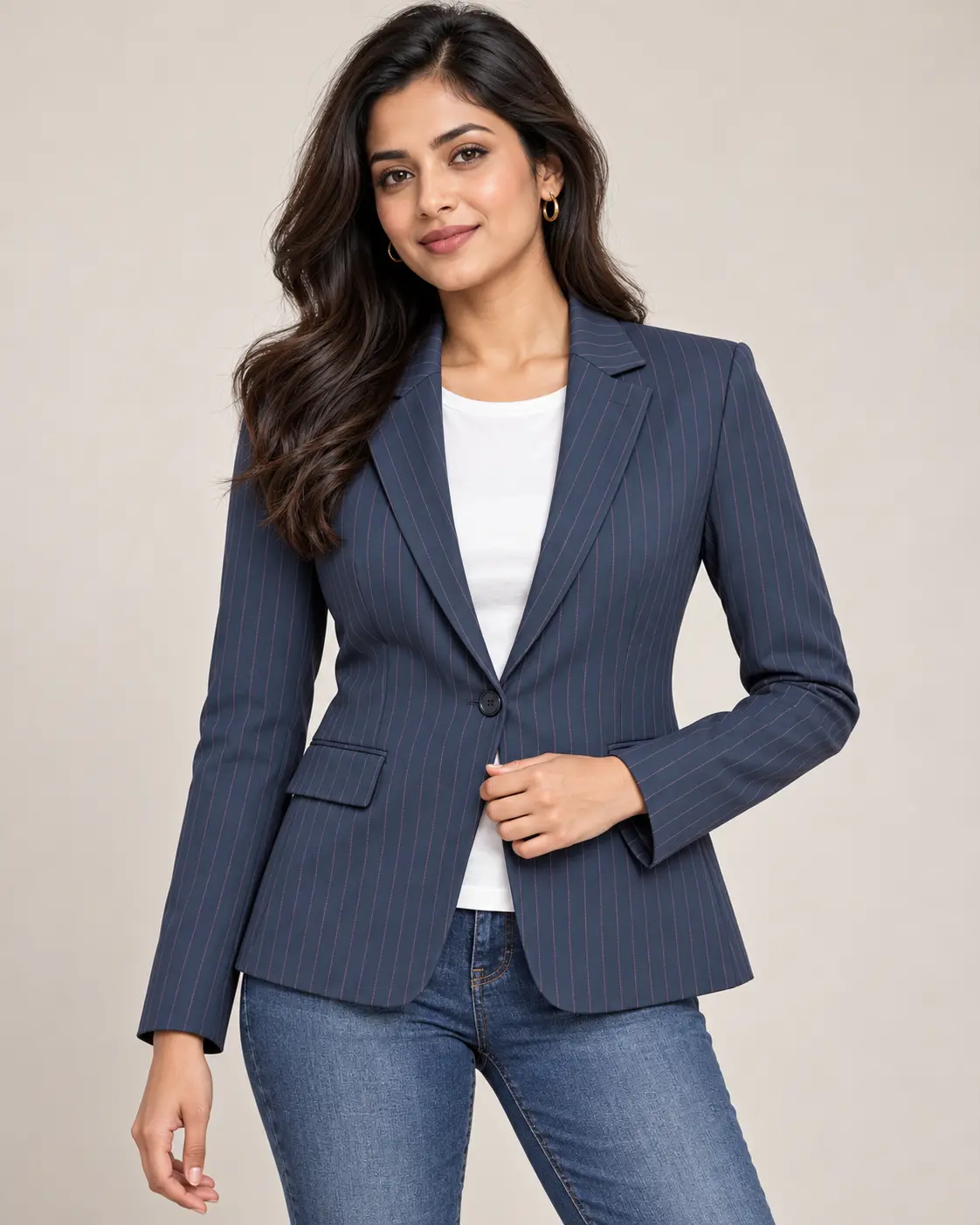 Women’s Navy Pinstripe Slim Fit Blazer