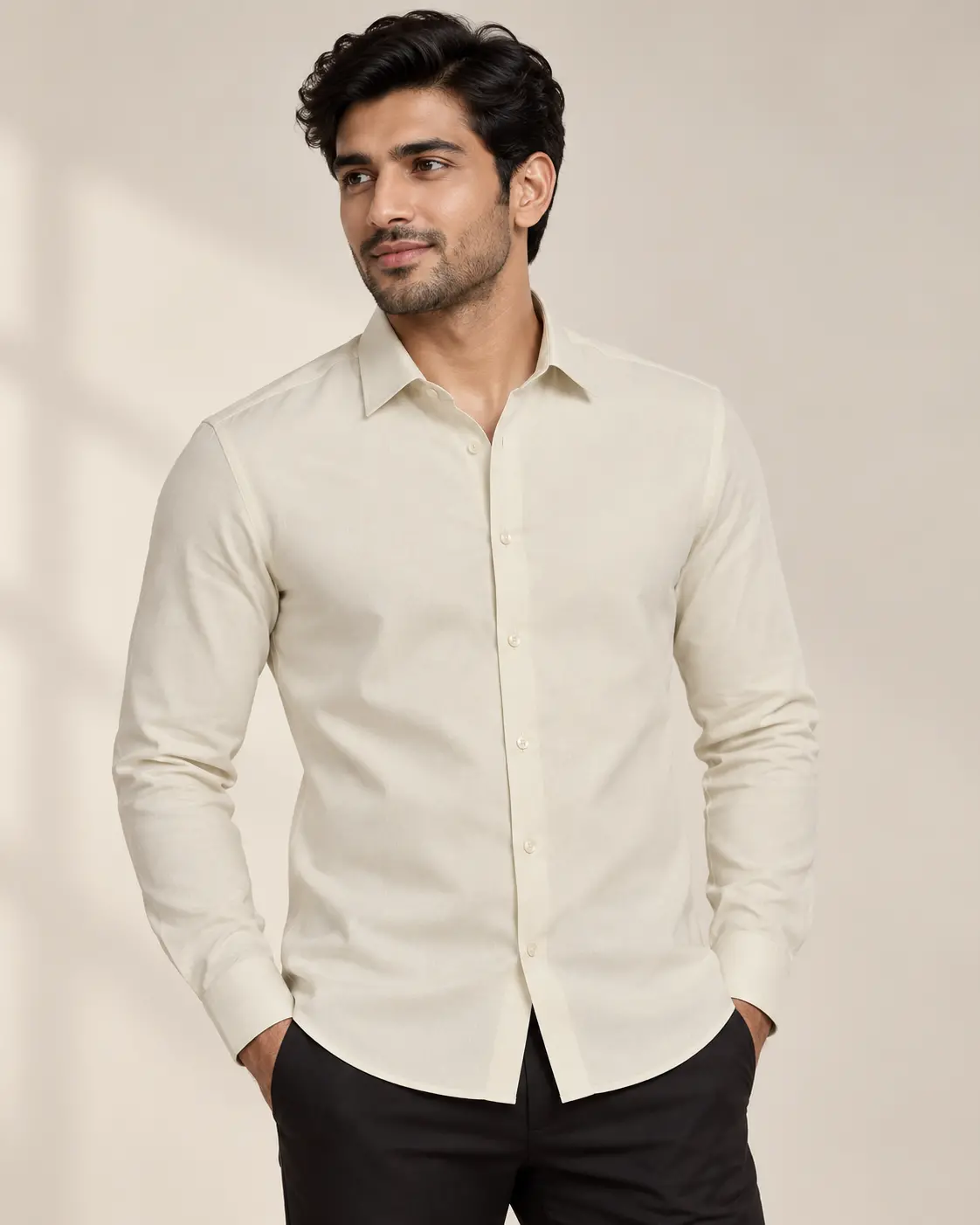 Men’s Ivory Slim Fit Solid Shirt