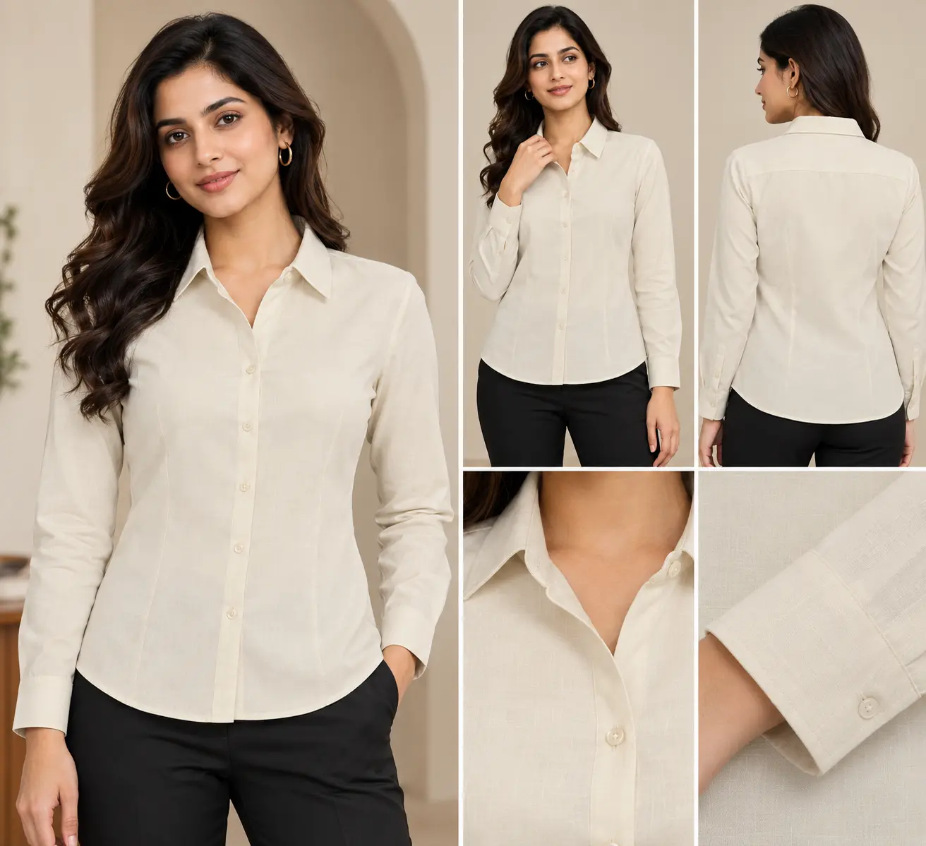 Women’s Ivory Slim Fit Solid Shirt