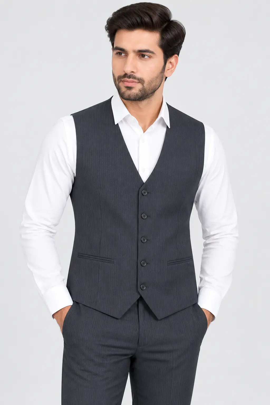 Men’s Charcoal V-Neck Slim Fit Waistcoat