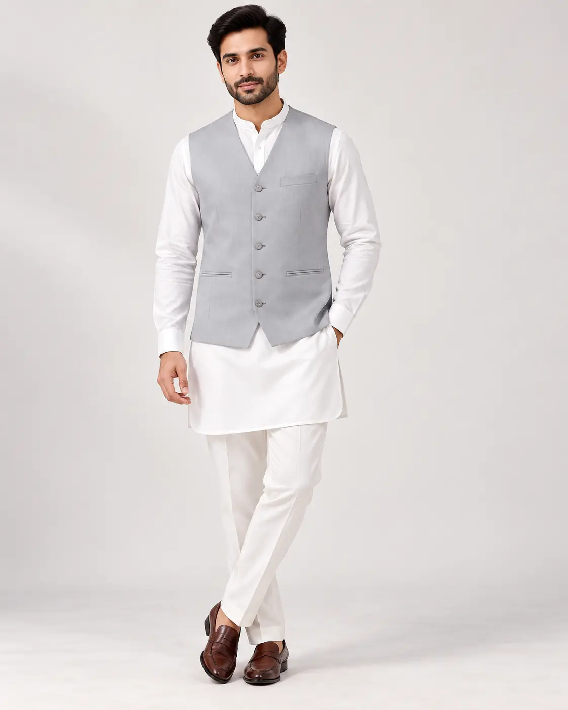 Men’s Light Grey V-Neck Koti