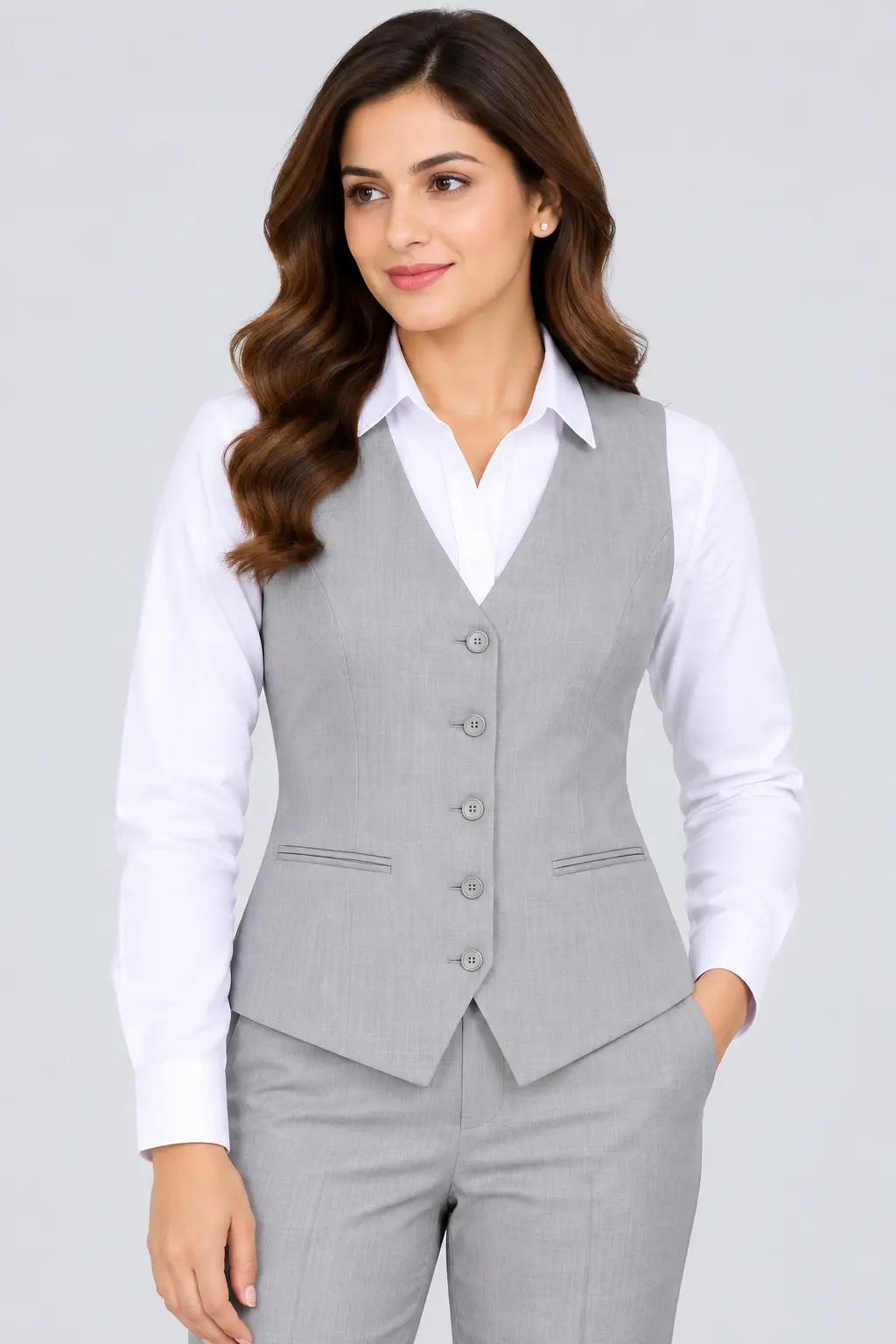 Women’s Light Grey V-Neck Koti